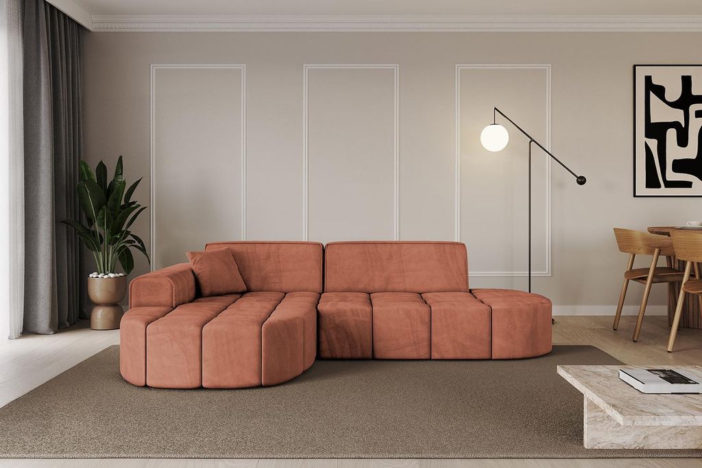 ALTDECOR Ecksofa in L-Form Livo-L1 - 252x173x79,5 cm Apricot - Corner Sofa Bett Eckcouch Couch Wohnlandschaft Cauchsofa