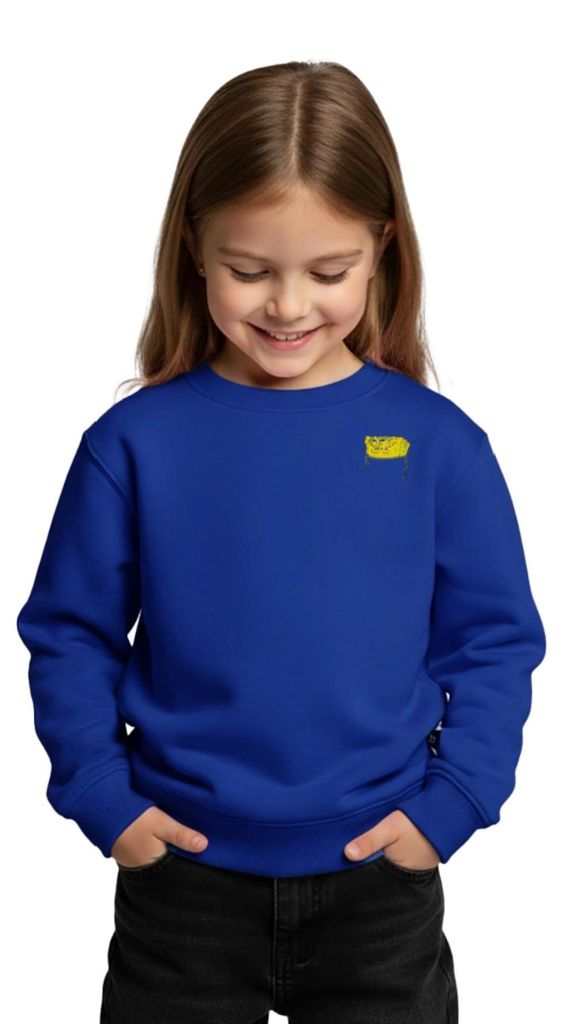 Spreadshirt SpongeBob Schwammkopf Stick Brustmotiv Kinder Premium Pullover, 110/116 (4 Jahre), Royalblau