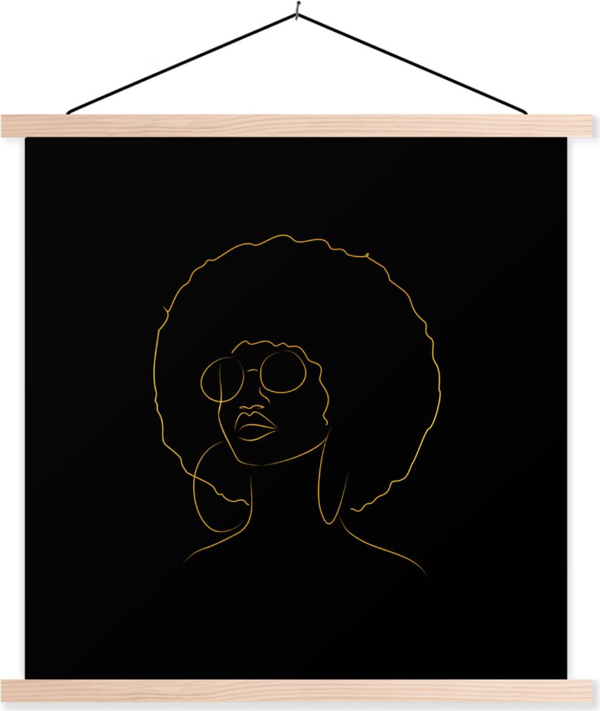 MuchoWow Textilposter Frau - Brille - Gold - Schwarz 40x40 cm mit holzfarbenen Rahmen - Posterleiste