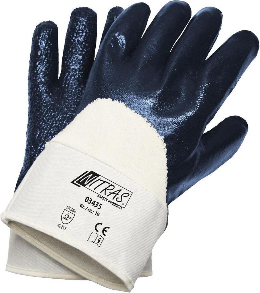 NITRAS Nitrilhandschuhe, Baumwoll-Jersey, naturfarben, Nitril-Beschichtung, blau (Farbcode: 2216), 3/4-beschichtet, Segeltuchstulpe, Innenhand mit ...