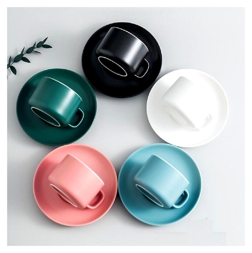 Keramik Espressotassen Set 230ml Cappuccino Tasse mit Untertasse Matt Porzellan Kaffeetassen Set Mokkatasse Teetasse Geschenk (Grün)