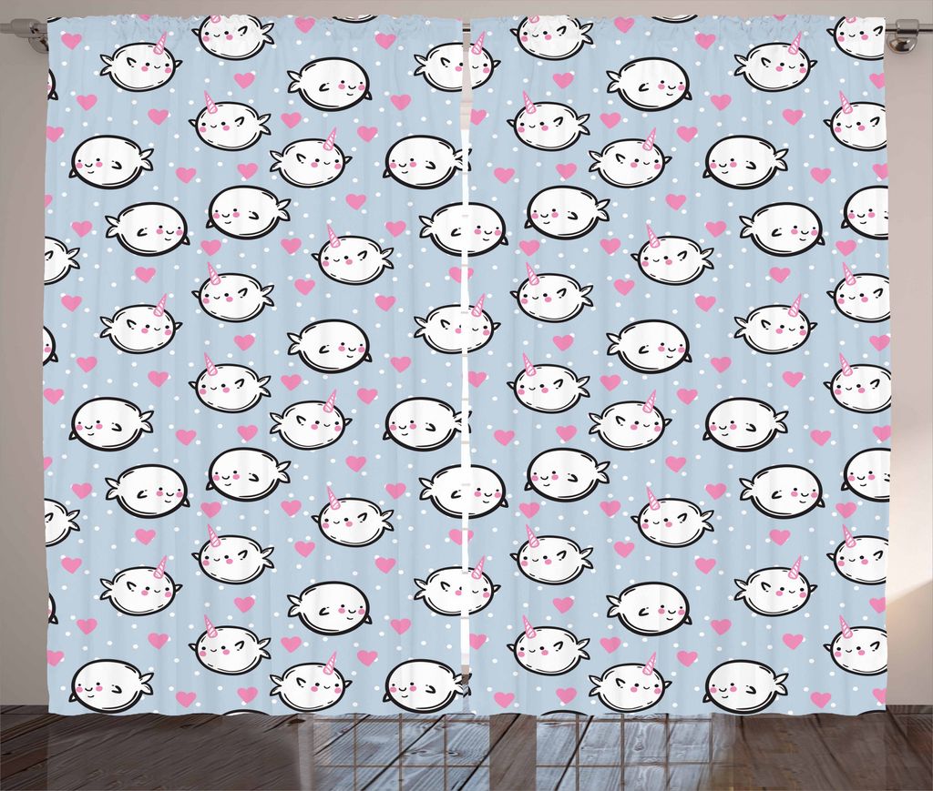 ABAKUHAUS Narwal Rustikaler Vorhang, Cartoon Wale, Wohnzimmer Universalband Gardinen mit Schlaufen und Haken, 280 x 175 cm, Mehrfarbig