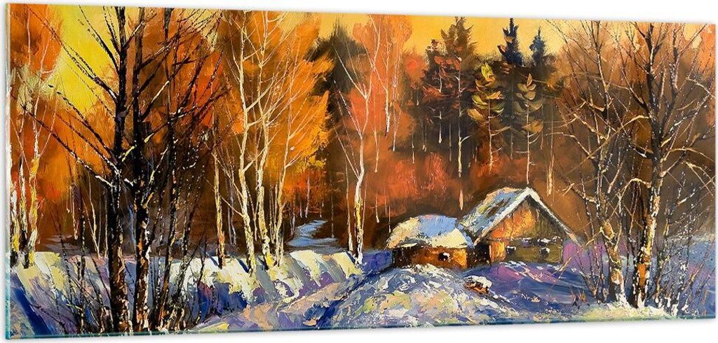 Bilder auf glas - Winter Wald Wiese - 100x40cm - Glasbilder - Wandbilder - Kunstdruck - zum Aufhängen bereit - Wanddekoration aus Glas - Glas Bild...