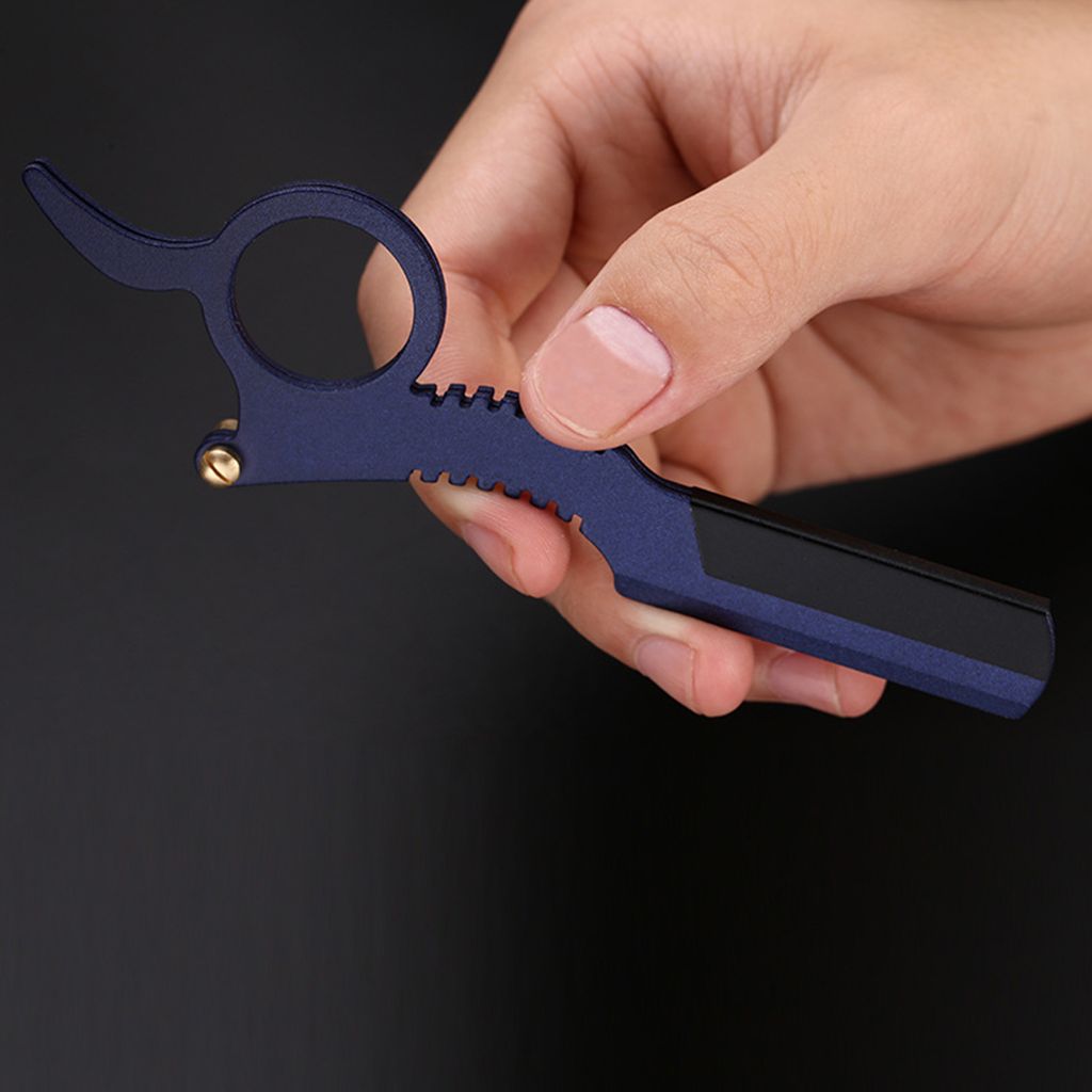 Manuelles Friseur Rasiermesser Griff gerade Kopf hell Farbe Stabiler Edelstahl Anti -Korrosions -Bart Rasierer Rasierrahmen für Zuhause-Blau