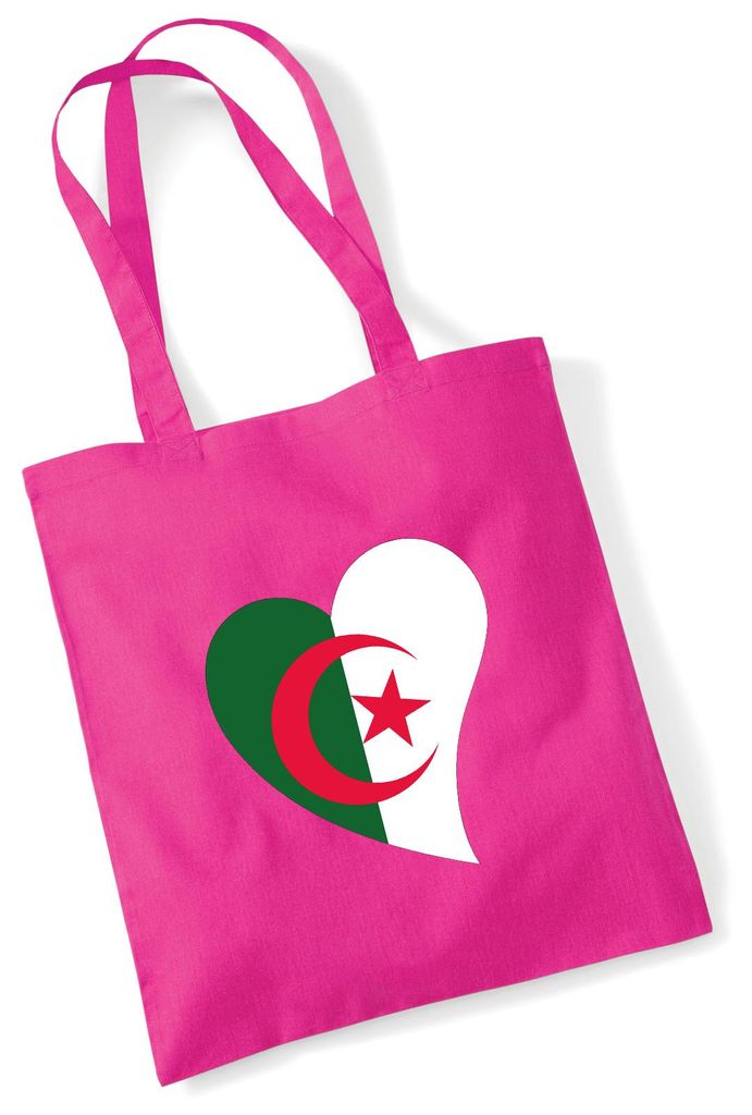 Huuraa Jutebeutel Algerien Flagge Herz 10 Liter Fuchsia Baumwolle Tasche Geschenkidee