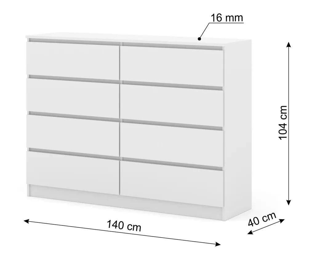 Commode MAJA S8 140 cm Blanc Mat - Solution Rangement Large et Chic