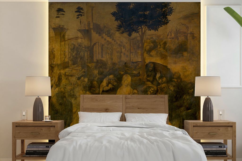 MuchoWow Fototapete für Wohnzimmer oder Schlafzimmer Wandtapete Vinyl Motivtapete Anbetung der Könige - Leonardo da Vinci - 300x300 cm - Wandde...