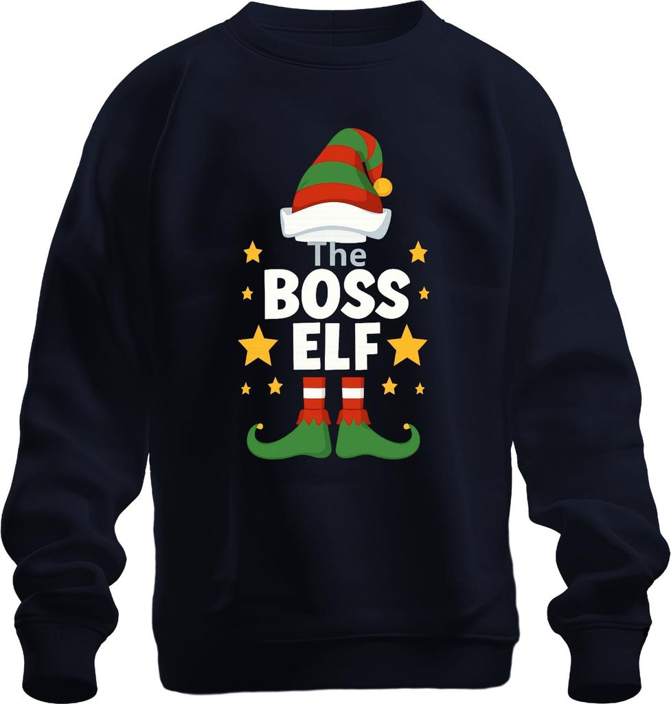 The BOSS ELF Weihnachten Elfen Lustig Weihnachtsfeier Chef Wichtel Uni Sweatshirt Pullover, Navy, L