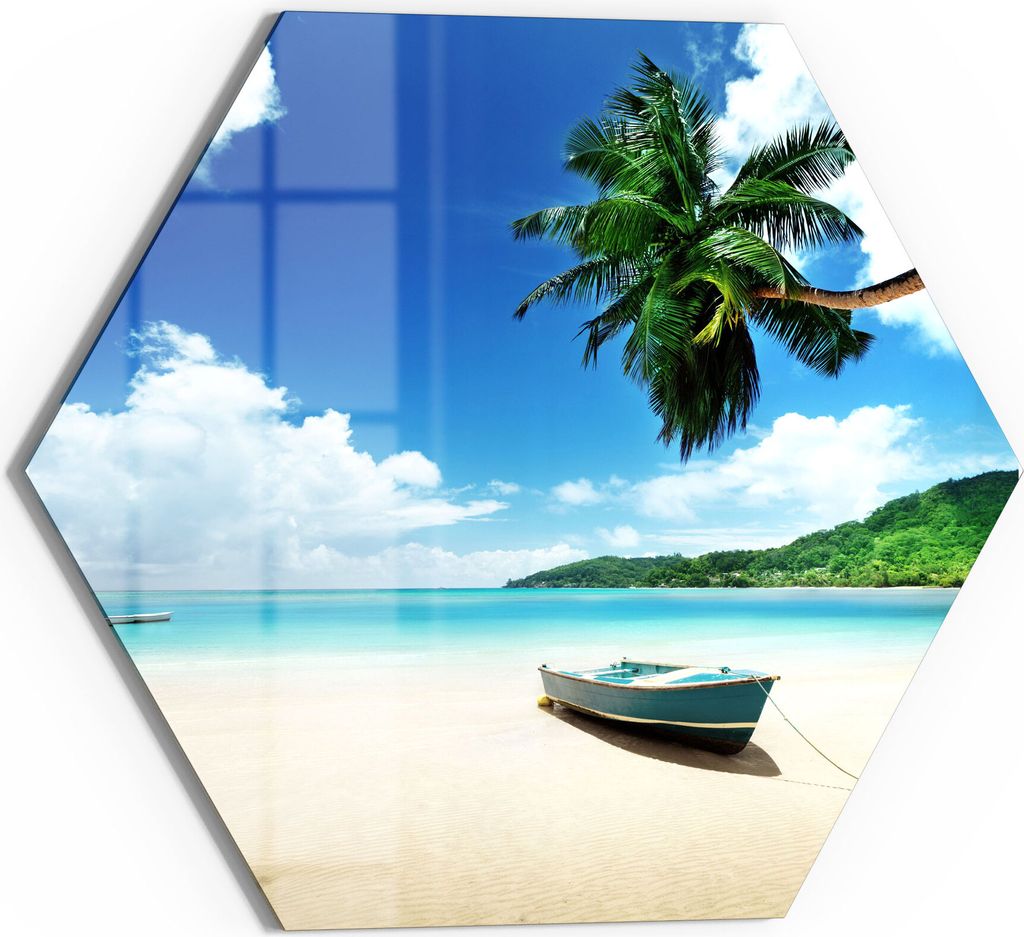 DEQORI Magnettafel Glas 55x48 cm 6-eckig 'Boot im seichten Wasser' beschreibbar Whiteboard