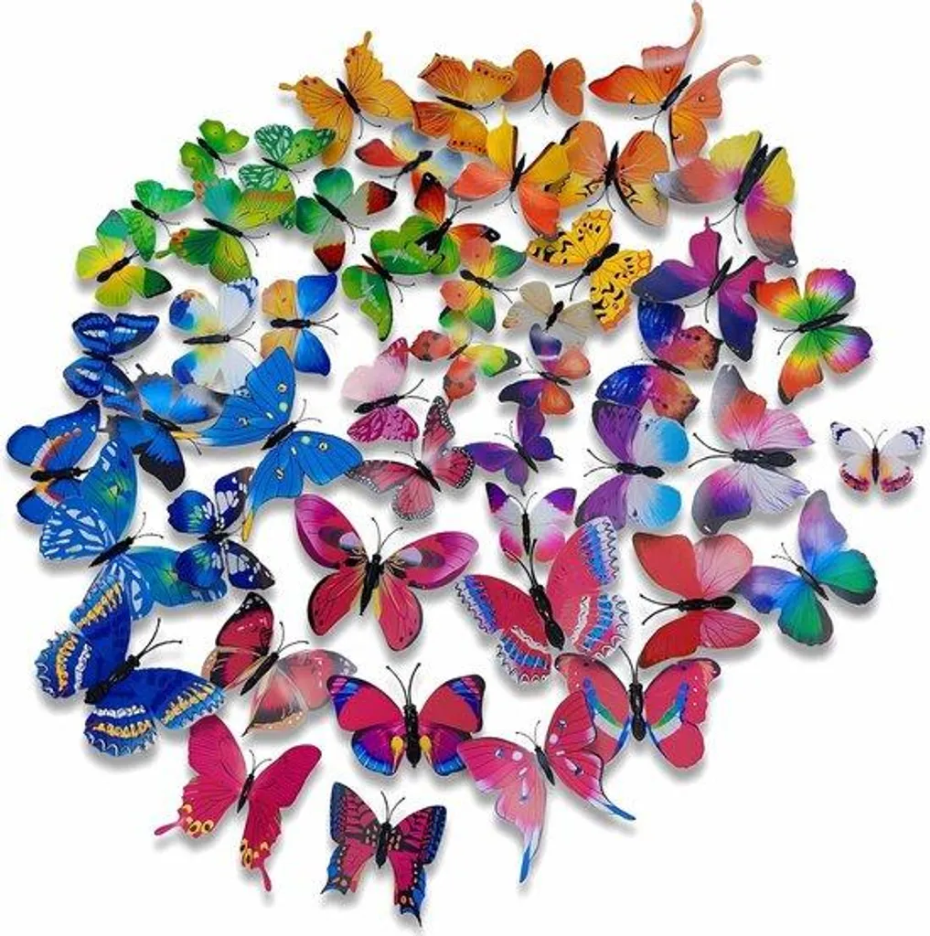 Décoration murale papillons colorés : lot de 72 éléments adhésifs