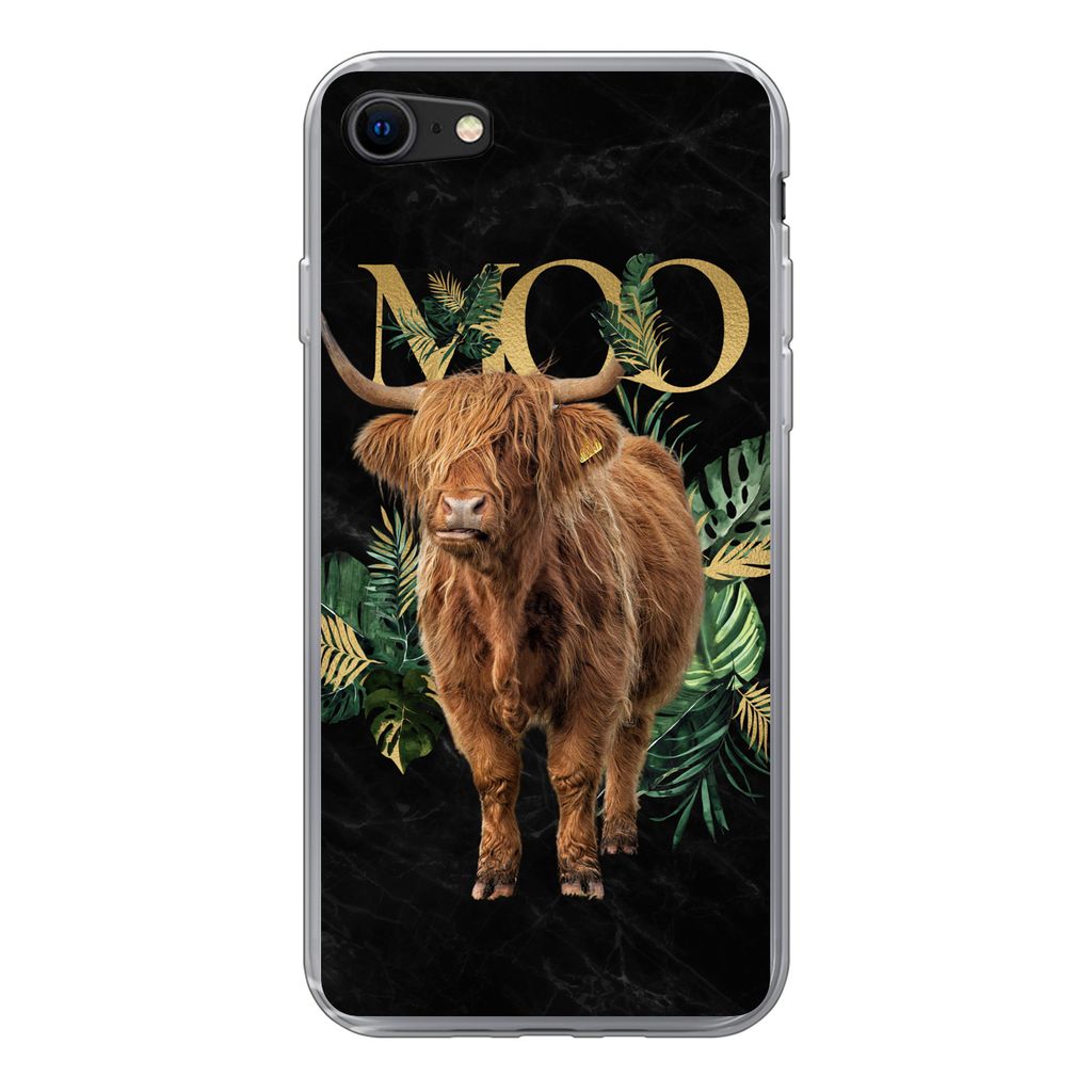 MuchoWow Handyhülle Schutzhülle Hülle für iPhone 7 Zauberspruch - Schottischer Hochländer - Pflanzen Silikon Softcase Handy Hülle - Kartenh...