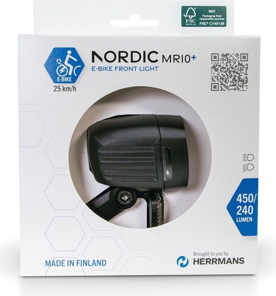 Herrmans LED-E-Bike-Scheinwerfer Nordic MR10 Plus E, mit Halter, schwarz