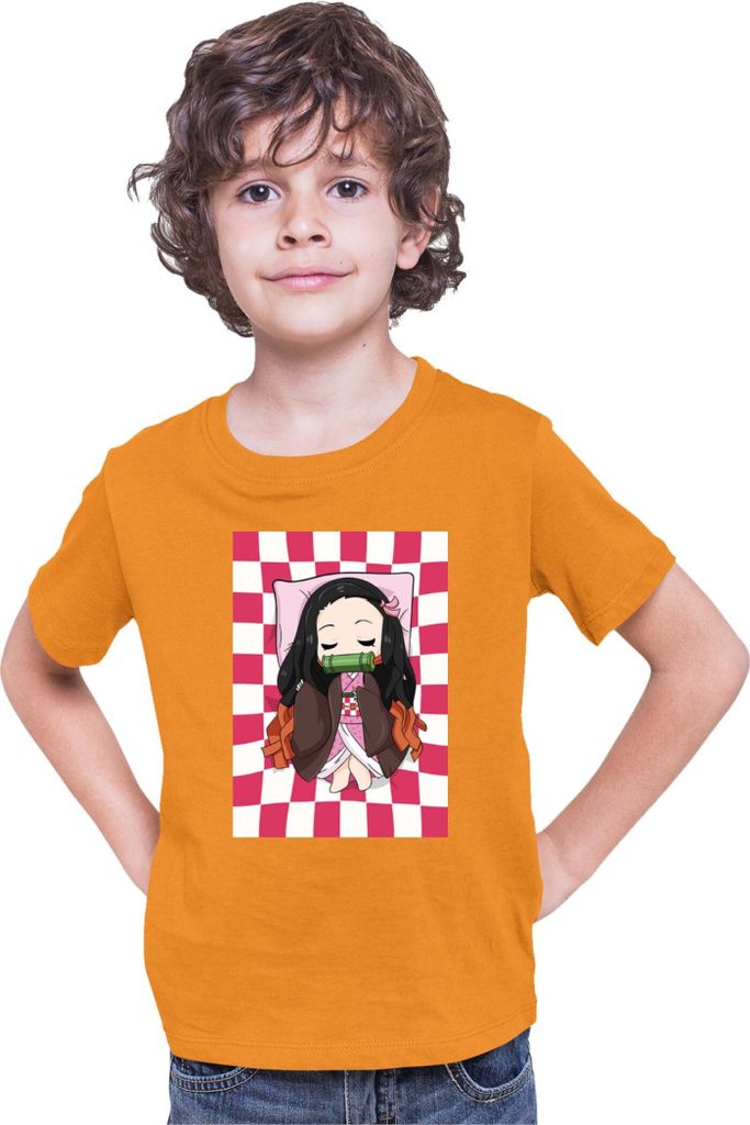 Kinder T-Shirt Demon Anime Slayer Kimetsu No Yaiba Nezuko Sleeping, 5-6 Jahr - 116 / Orange