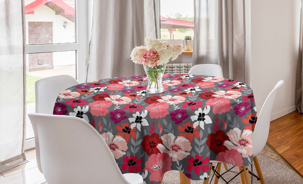ABAKUHAUS Blumen Runde Tischdecke, 50 Jahre Style Bold Blumen-Kunst, Kreis Tischdecke Abdeckung für Esszimmer Küche Dekoration, 150 cm, Mehrfarbig