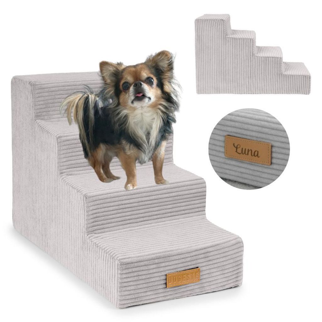 Hundetreppe 4 Stufen personalisiert mit Namen, Haustiertreppe für Hunde und Katzen, Einstiegshilfe für ältere und kranke Tiere, Hunderampe