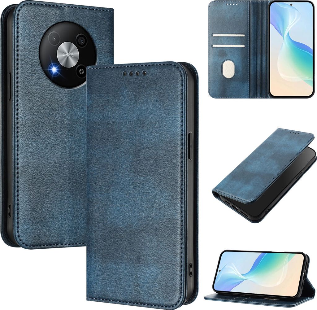 Handyhülle für ZTE Blade A73 5G, Vintage Leder RFID Schutz Kartenfach Standfunktion Magnetische Klapphülle Blau