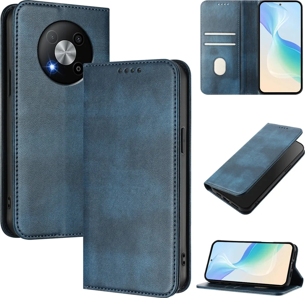 Custodia per ZTE Blade A73 5G, custodia in pelle vintage con protezione RFID, slot per schede, supporto Blu