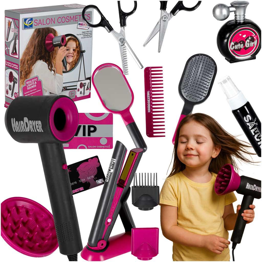Friseurset für Kinder: Föhn, Glätteisen, Licht, Sound, 19 Teile