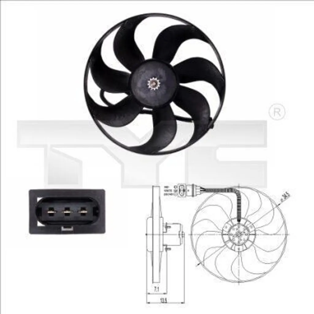 Ventilateur de Radiateur TYC 837-0003 pour Golf 4 et Audi A3 OE 1J0959455D