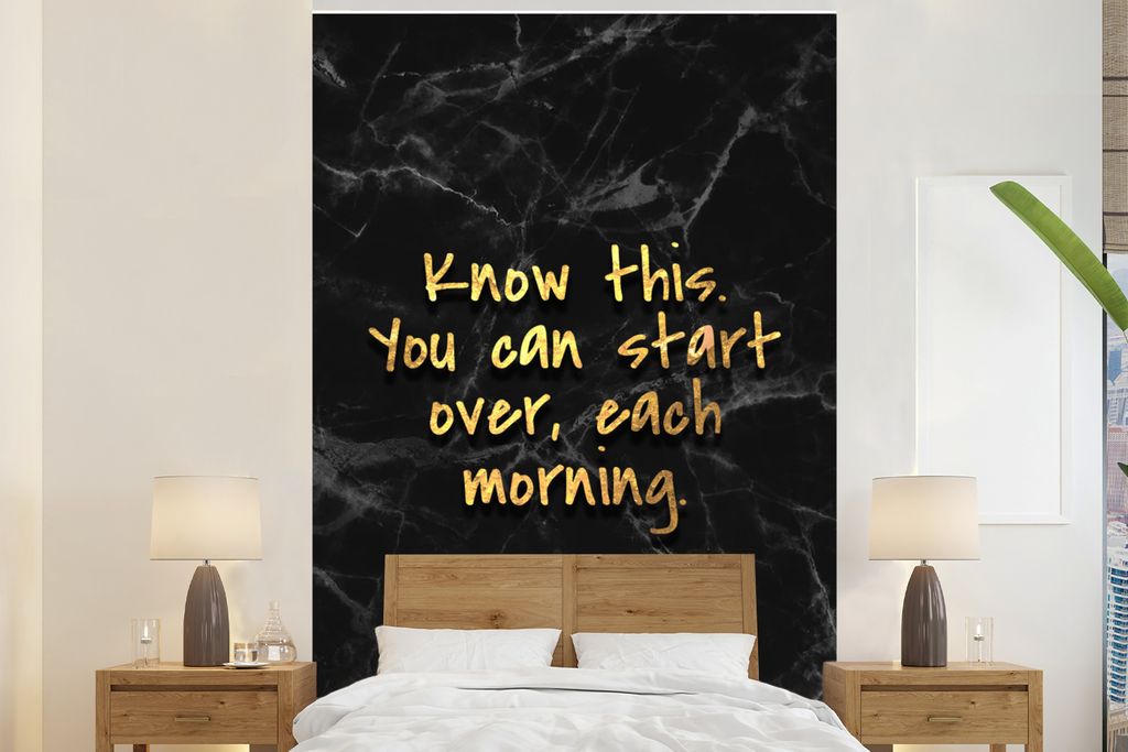 MuchoWow Fototapete für Wohnzimmer oder Schlafzimmer Wandtapete Vinyl Motivtapete Zitate - Motivation - Gold - Marmor - 160x240 cm - Vinyltapete