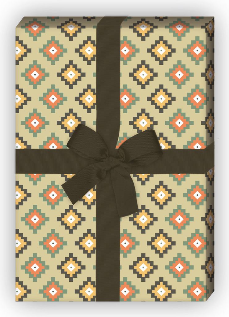 Azteken Geschenkpapier Set, Dekorpapier mit Pixel Rauten, Produktbild 