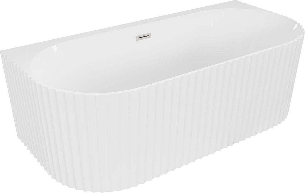 Mexen Sella freistehende wandnahe geriffelte Badewanne 170 x 80 cm, Weiß Hochglanz, Überlauf gebürsteter Nickel - 52711708000-97