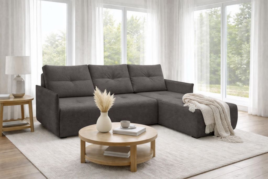 AX LIVING Ecksofa Damascus Dunkelgrau mit Schlaffunktion Produktbild 