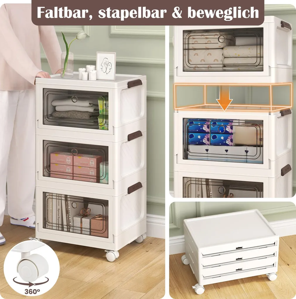 COSTWAY Lot de 3 Boîtes de Rangement 75L avec Couvercle Blanc 41x31cm