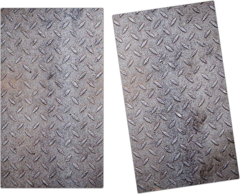 Spritzschutz Herdabdeckplatte Schneidebrett aus Glas Schmutziges Metall 2-Teilig (60x52cm)