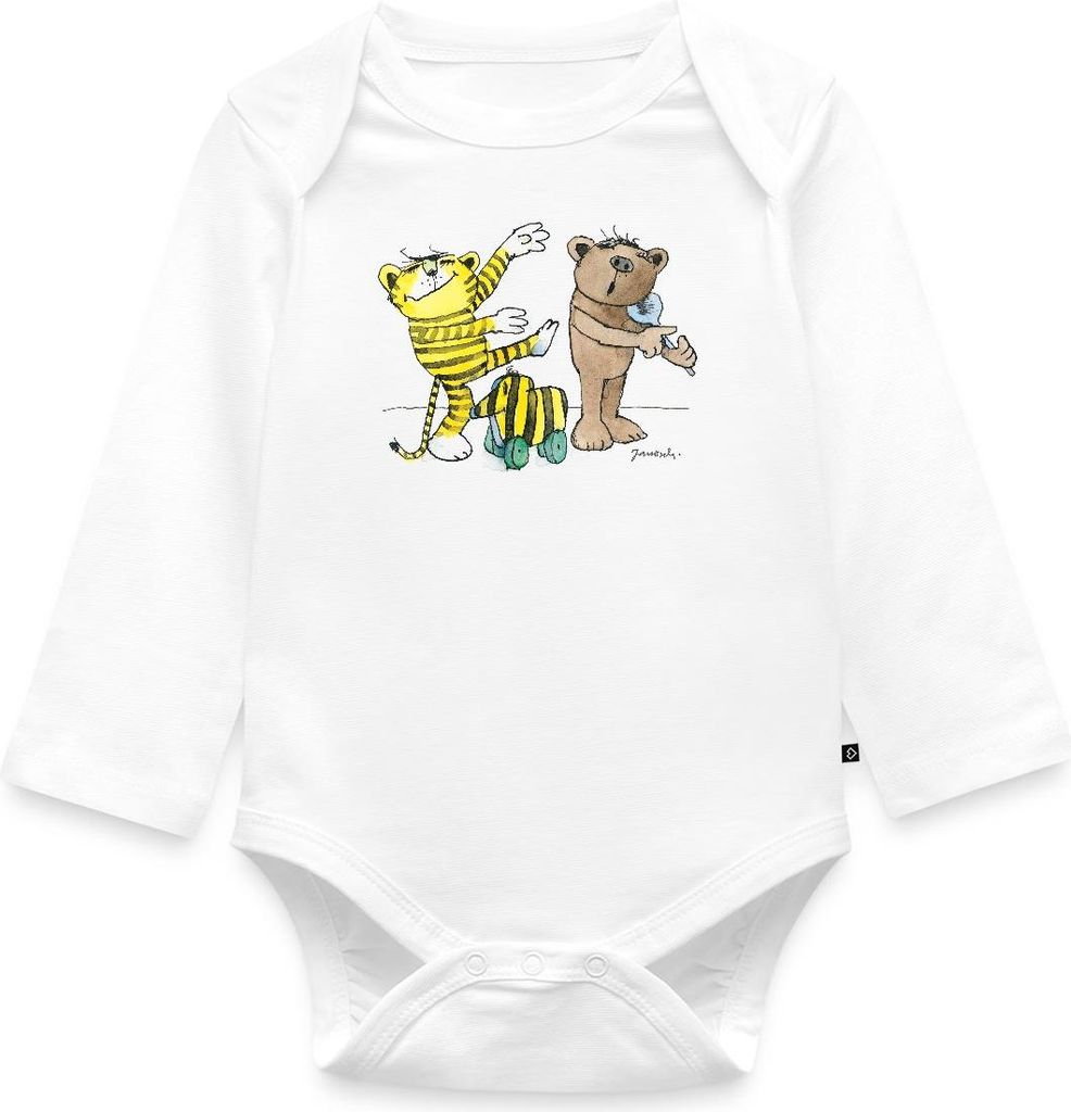 Spreadshirt Janosch Tiger Und Bär Machen Musik Tages Baby Body Langarm, 92 (1,5 - 2 Jahre), Weiß