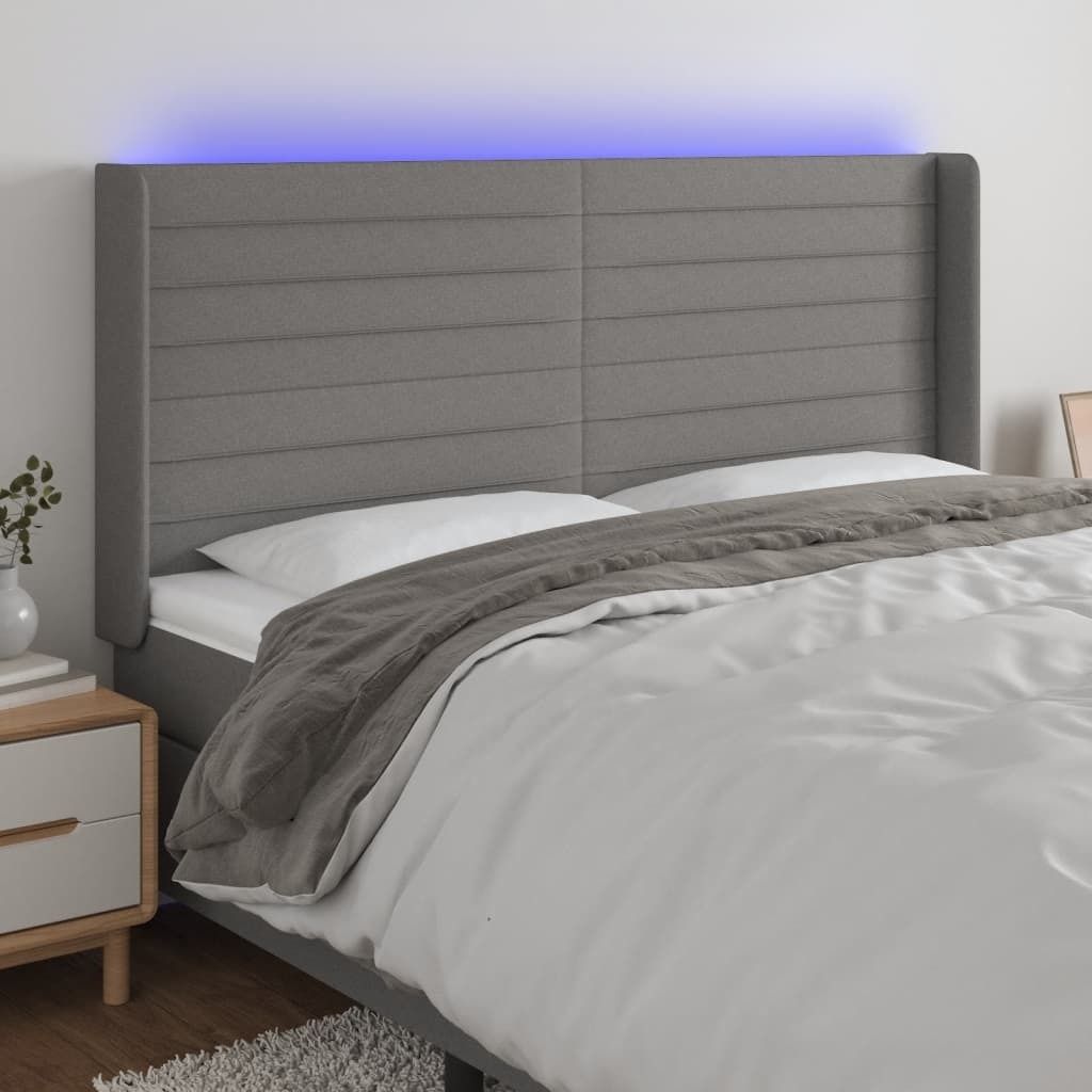 "Rabatt" LED Kopfteil modern - Kopfteil für Bett - Dunkelgrau 163x16x118/128 cm Stoff - Kopfteile CC4952