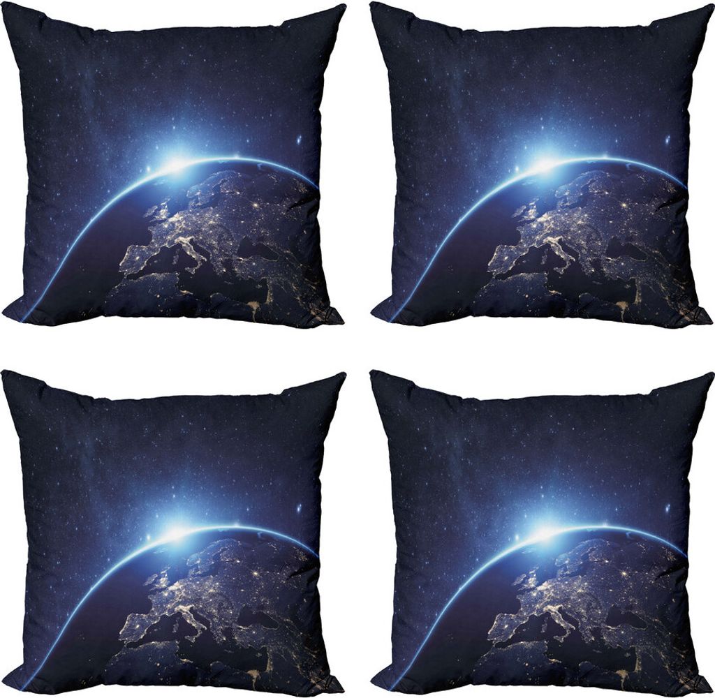 ABAKUHAUS Erde Kissenbezug Set (4 Stück), Planet aus dem Weltraum, Moderner Doppelseitiger Digitaldruck, 50 cm x 50 cm, Dunkelblau