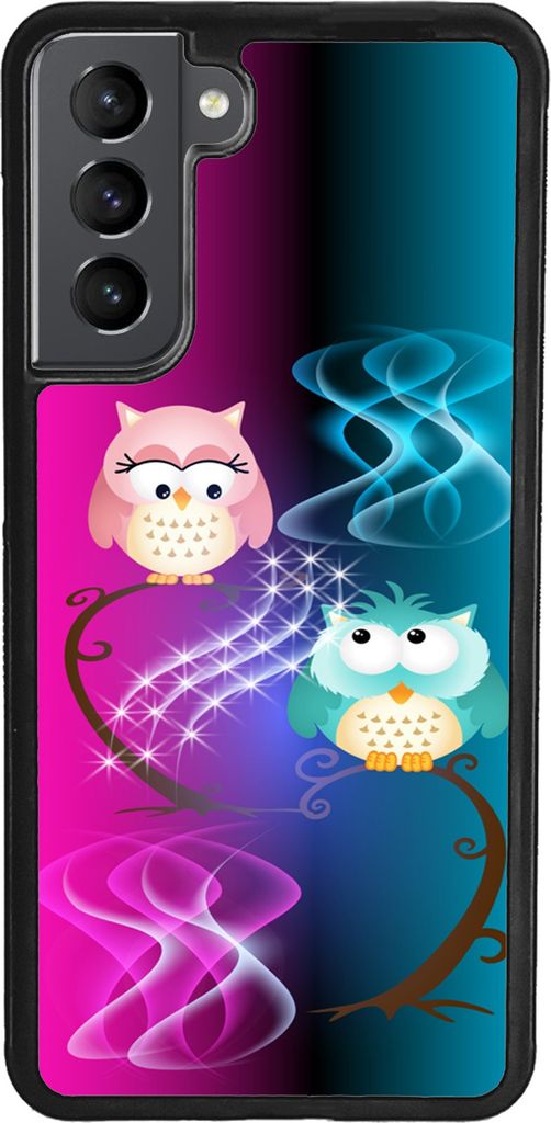 TPU Silikon Hülle für Samsung Galaxy S21 Handy Cover Case Schutzhülle Handyhülle Bumper MOTIV 295 Eulen Ast Pink Blau