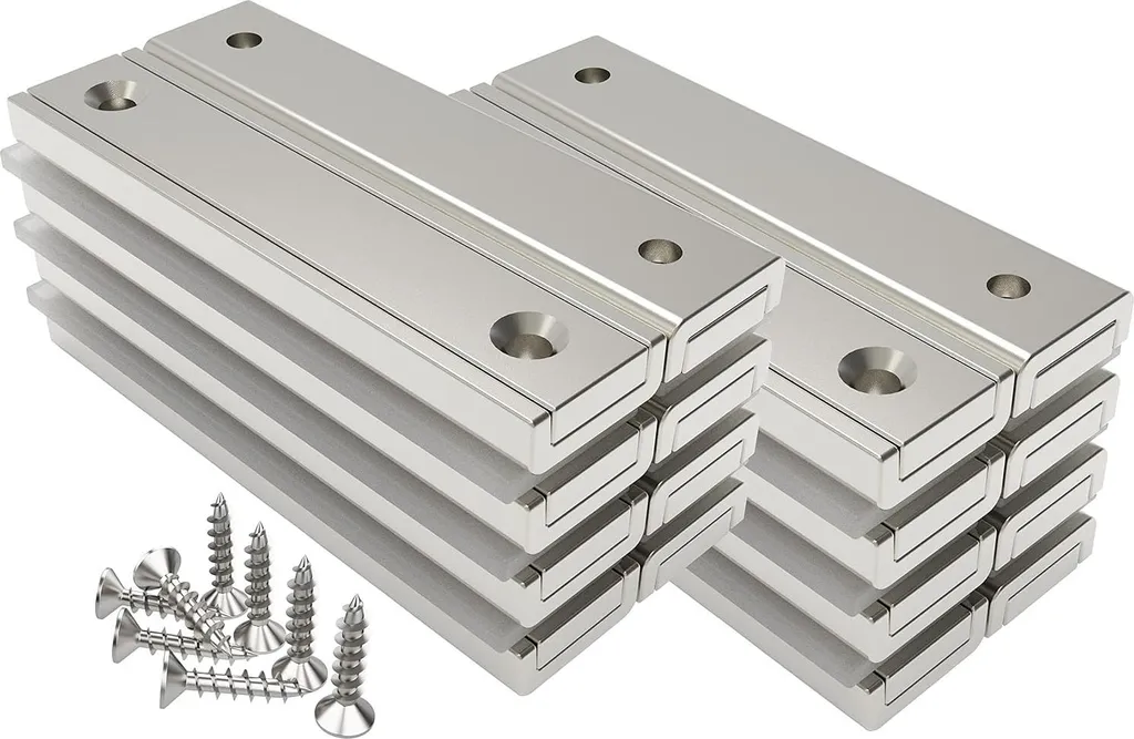 Aimants rectangulaires force de maintien extrême - 16 pièces acier 60 mm
