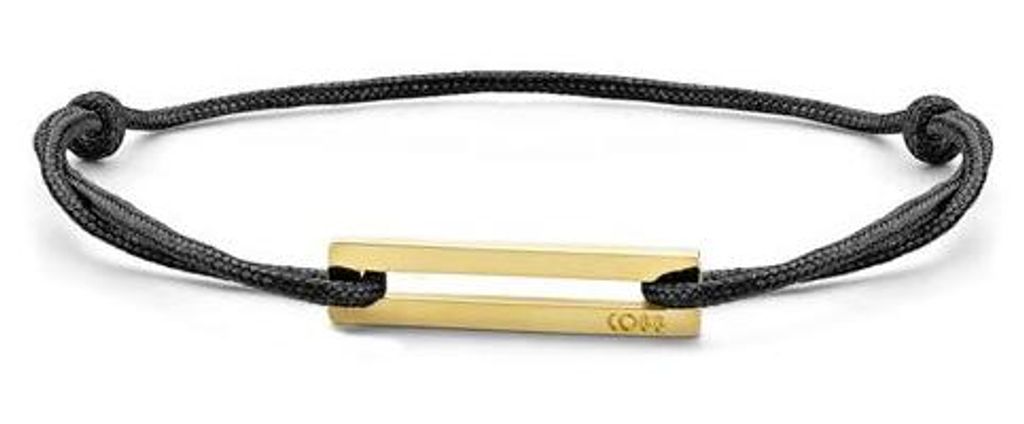CO88 Collection 8CB-90755 Stalen Armband - Zwart Koord - Verstelbaar - Staal Element - Goudkleurig