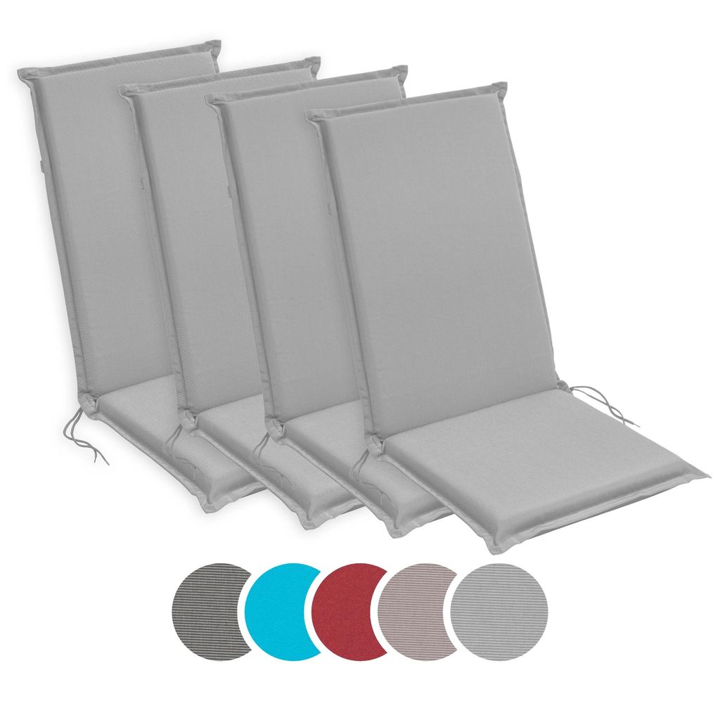 sleepling – 4er Set Hochlehner Auflage, Gartenstuhlauflage, 120 x 50 cm, 6 cm dick, silber