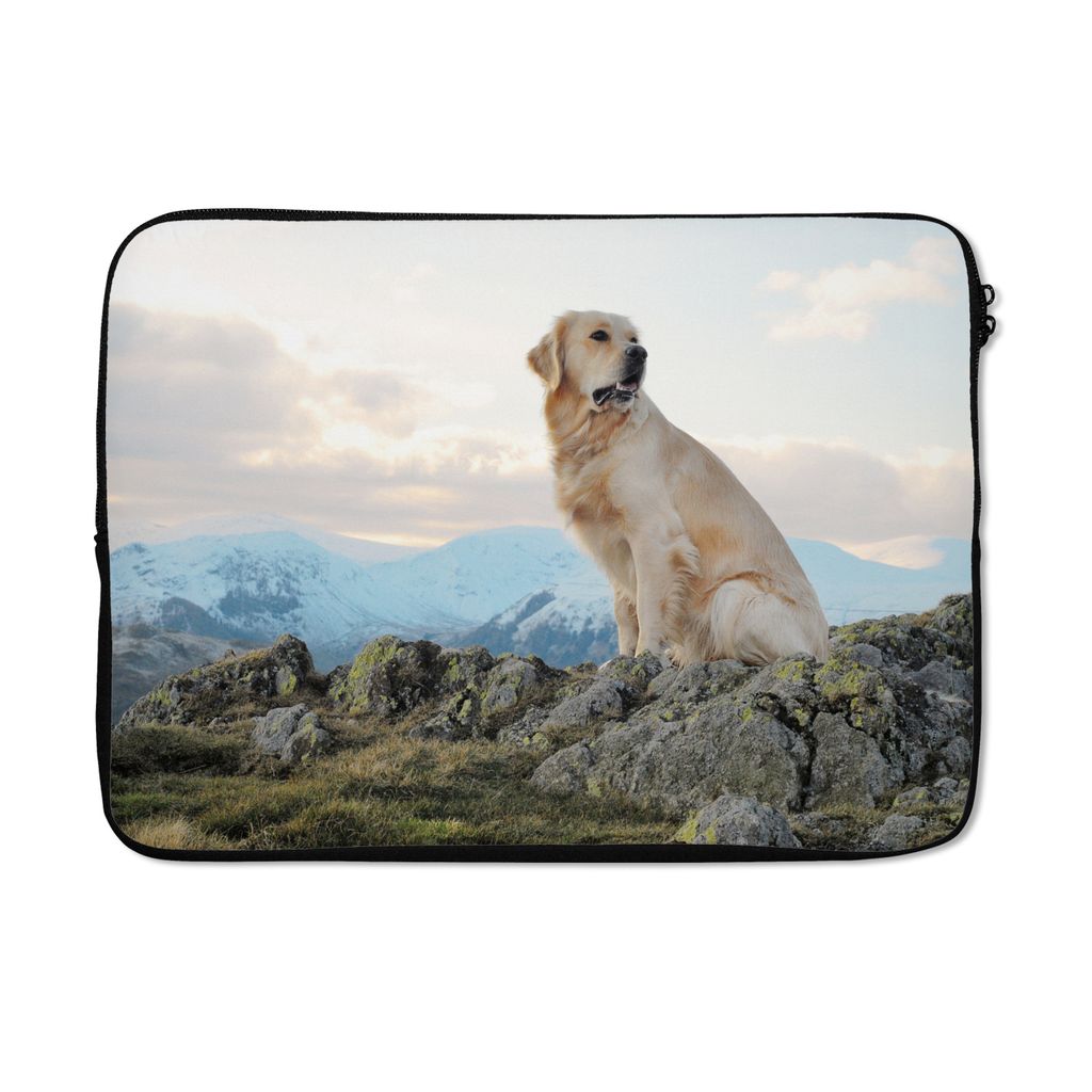 MuchoWow Laptop Hülle 13 Zoll Ein Golden Retriever sitzt auf den Felsen Laptoptasche - Laptophülle - Sleeve - Rundumschutz