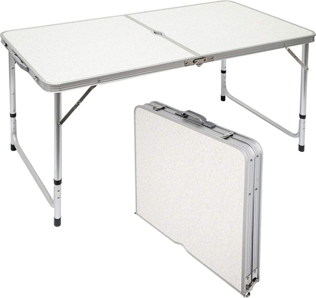 Verstellbarer Garten Klapptisch 120 x 60 cm - Hellgrau, Ideal für Balkone und Camping
