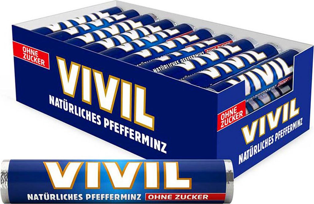 VIVIL Natürliches Pfefferminz Pastillen ohne Zucker | 30 Rollen