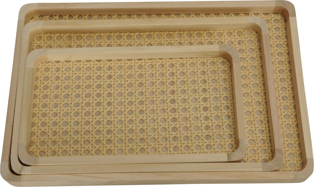 Tablett-Set 3tlg Serviertablett Holz Pinie natur Hockertablett Dekotablett Deko