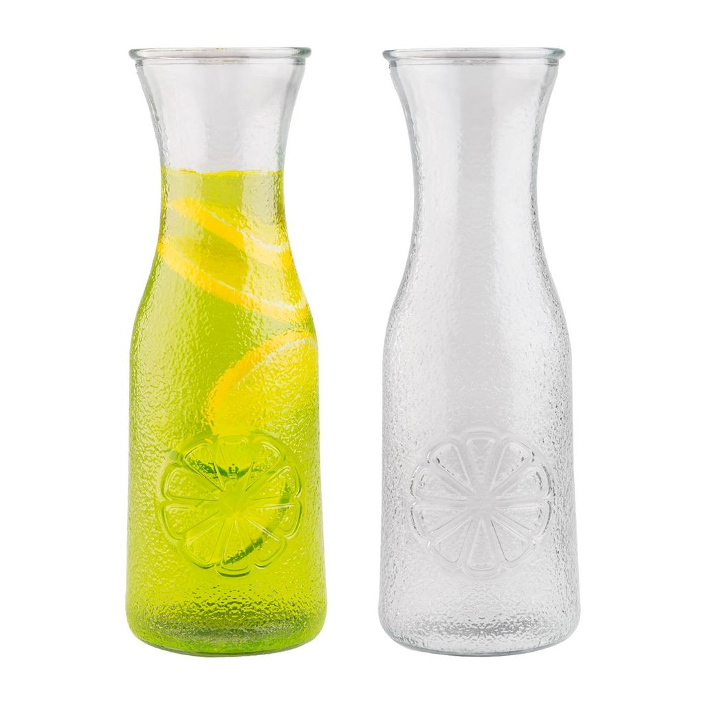 SuperButelki.pl - 1-Liter-Glaskaraffe mit Muster, Zitronenprägung, Milchglas, Krug für Wasser, Limonade, Saft, Getränke, Wein, einzigartiges Design