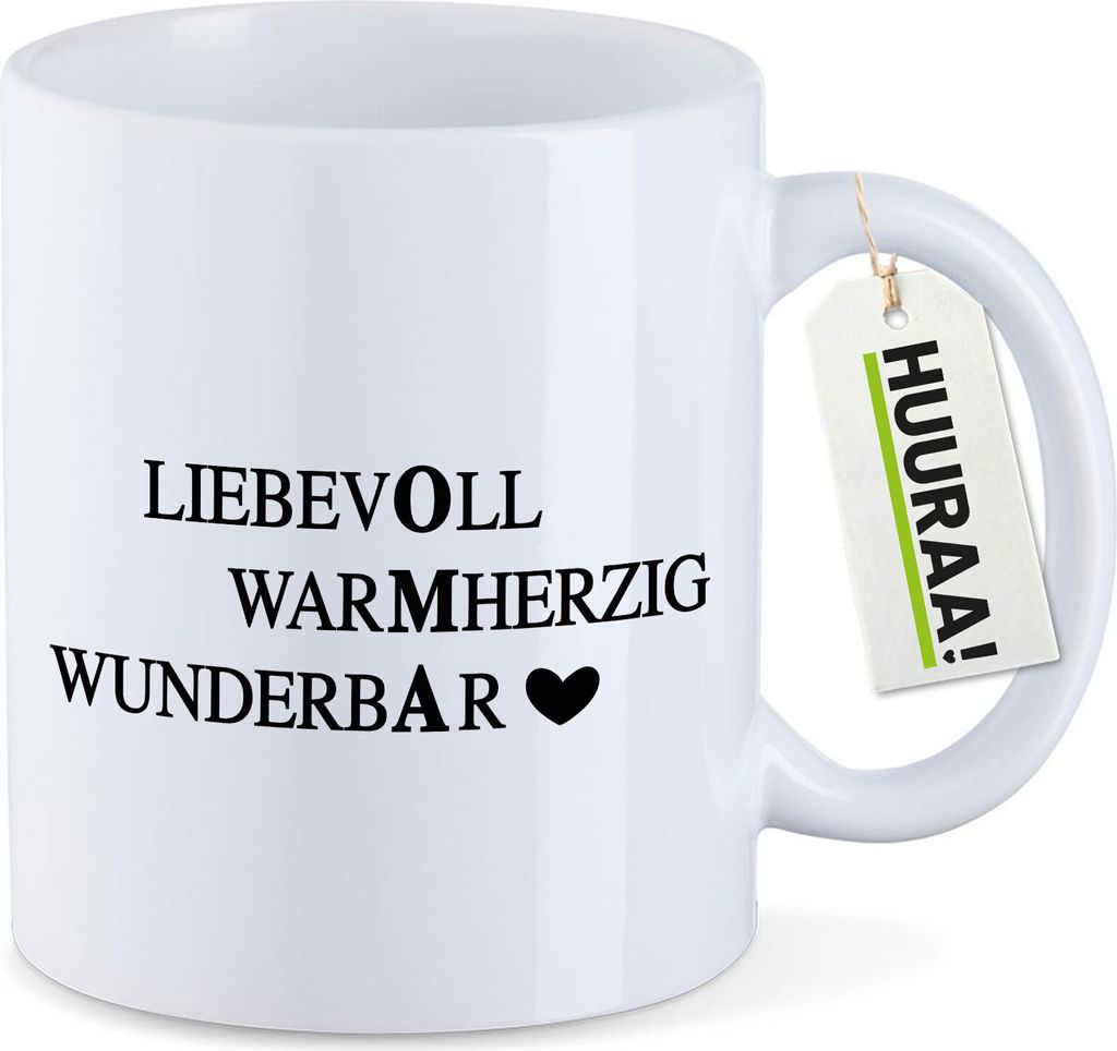 Huuraa Kaffeetasse Liebevoll Warmherzig Wunderbar Oma 330ml Weiß Keramik Kaffeebecher Geschenkidee