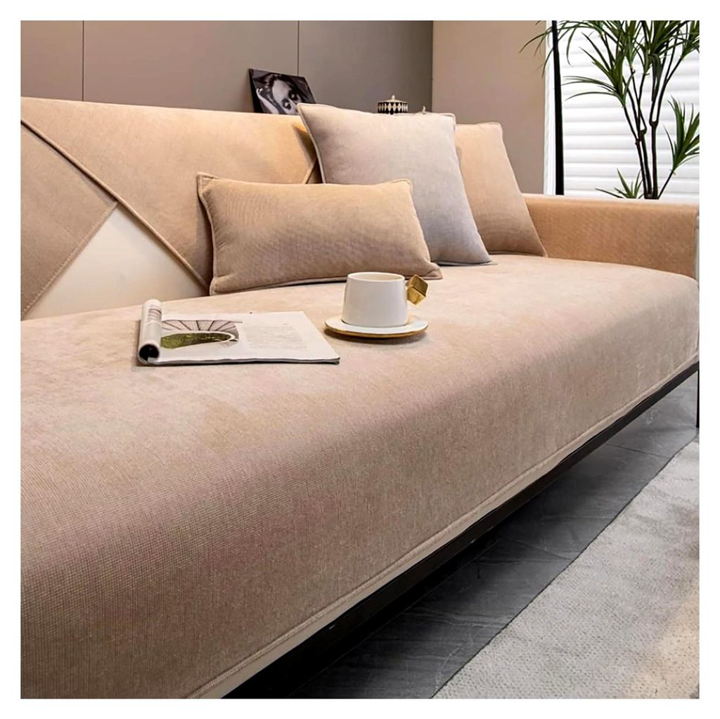 Sofabezug Chenille für 1- bis 4-Sitzer, Ecksofa L-Form, rutschfeste Sofabezüge, warmer, superweicher Bezug, waschbar für Haustiere (Hellbraun, 1...