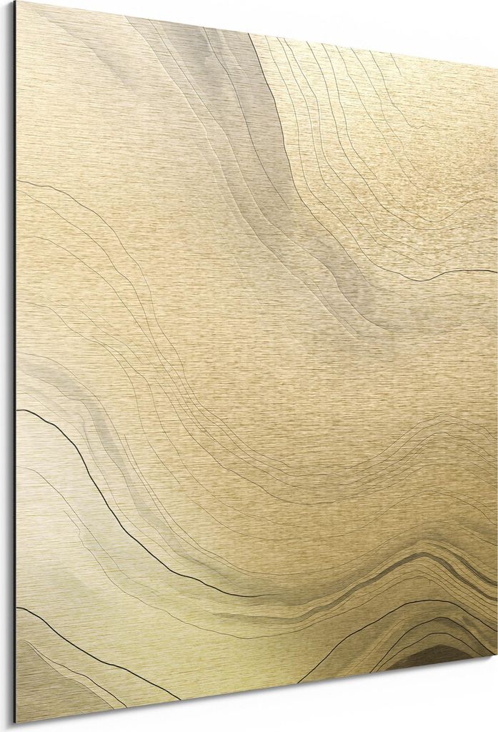 DEQORI Alu-Dibond Bild Gold 50x50 cm 'Strukturen der Ruhe' Wandbild Metall dünn Design