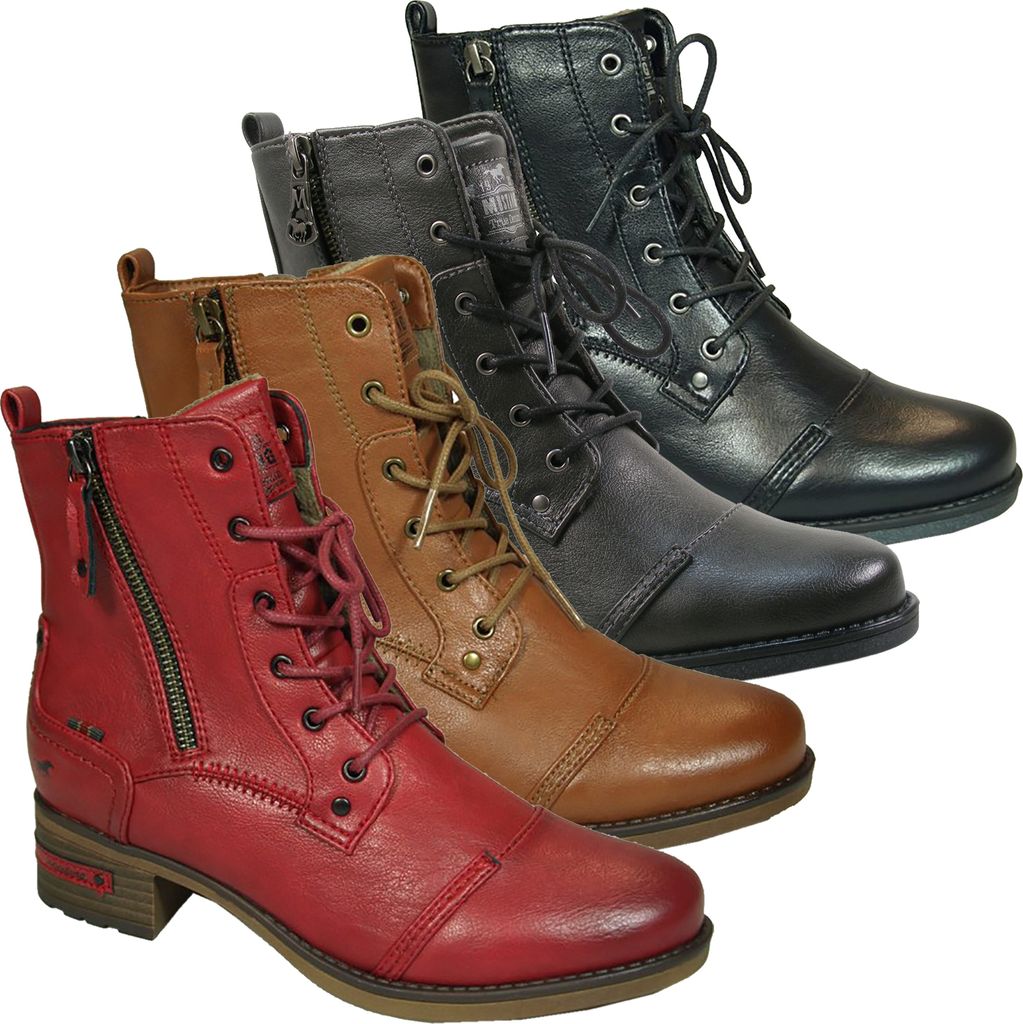 Mustang Damen Schnürboot Stiefelette Kurzschaft Reißverschluss Schnürung 1229-513, Größe:37 EU, Farbe:Schwarz
