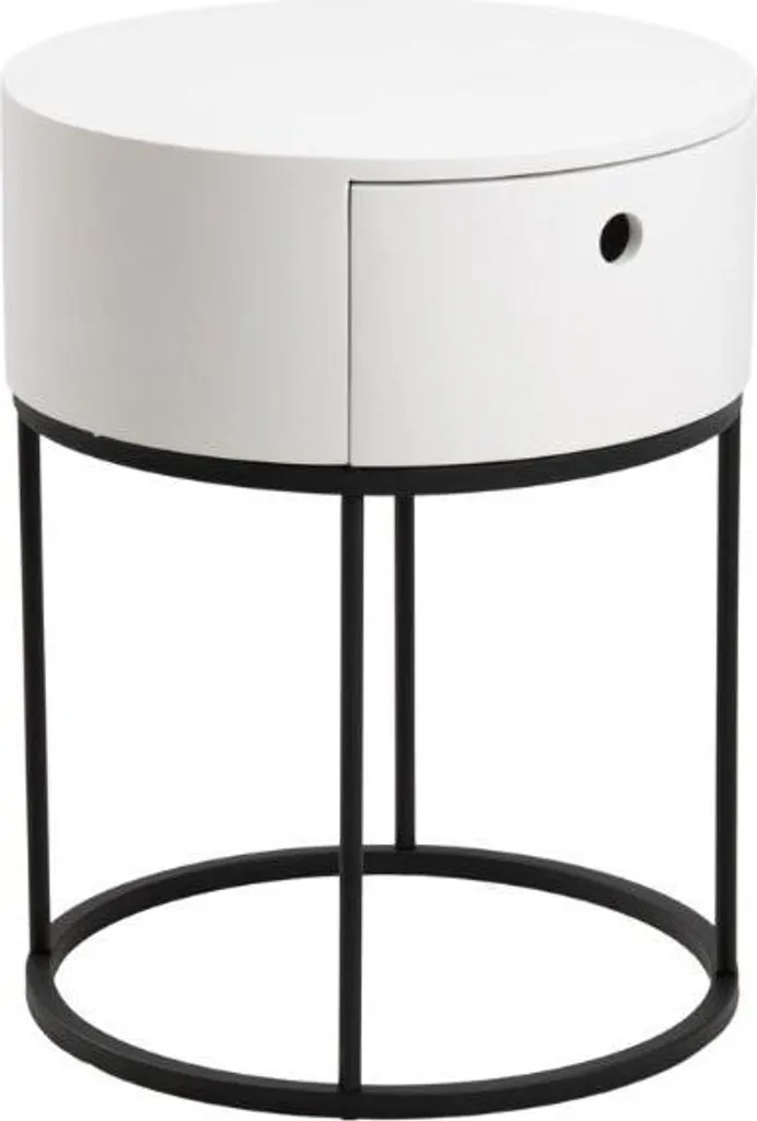 Petite Table de Nuit Polo Ø40cm Blanche - Gain de Place pour Chambre