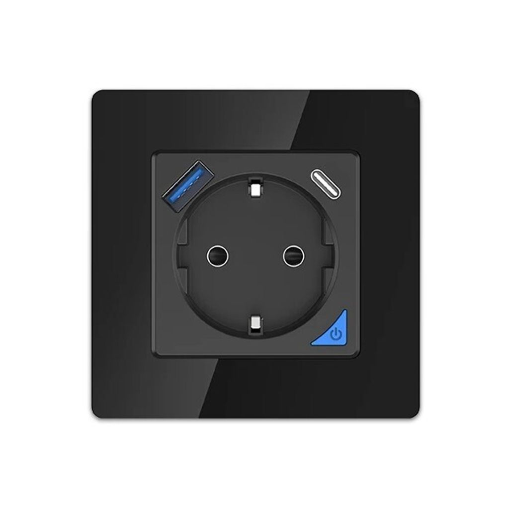 Extralink Smart Life, Wandsteckdosen-Set Pro, Smart-Steckdose + Rahmen-Set, Schwarz, 230V, 1x USB A, 1x USB C, WiFi
