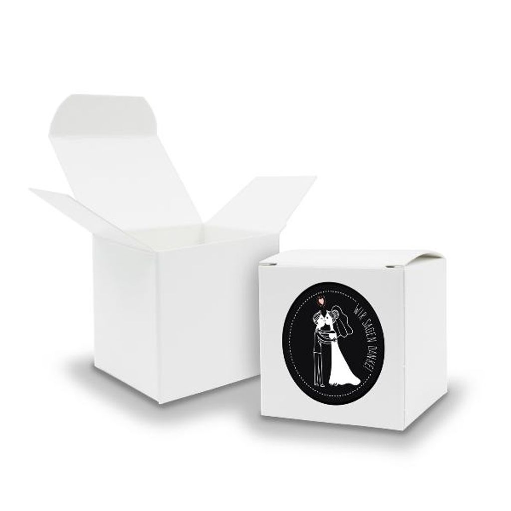 SET Wir sagen Danke (Motiv25) 24x Faltschachtel Würfel 6,5cm weiß + Sticker