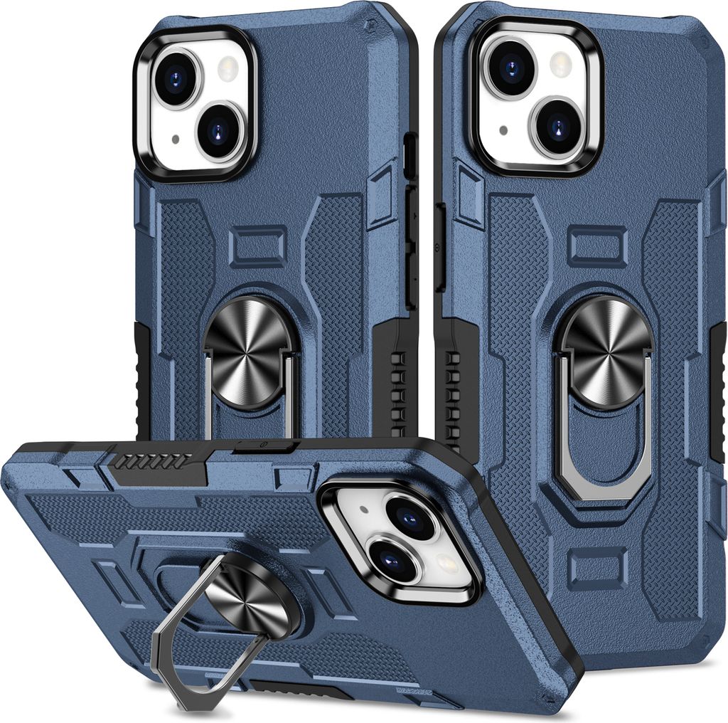 iPhone 15 Plus Hülle, Dual Layer Robuste Rüstung Ringhalter Ständer Schutzhülle für iPhone 15 Plus Blau