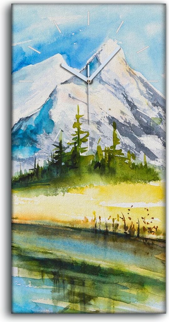 Leinwand Uhr Küche Wohnzimmer Bild 30x60 Gemälde See Berg Wald Bäume Landschaft - weiße Hände